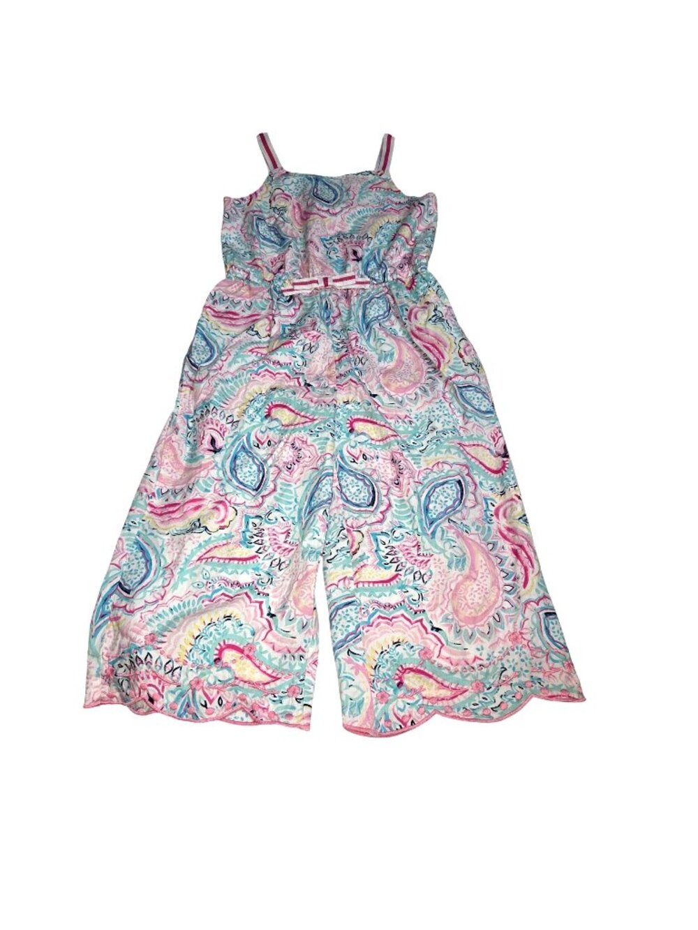 Crown & Ivy Kids Girls 8 Paisley Print Jumpsuit  Pink Blue Scalloped Hem 4489